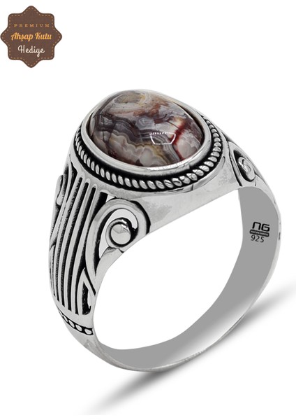 Damarlı Yemen Akik Taşlı Desenli 925 Ayar Gümüş Erkek Yüzük 201024787