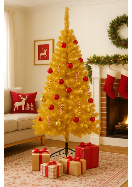Premium Luxury Series 180 cm Simli Gold Yılbaşı Çam Ağacı