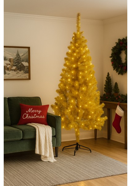 Premium Luxury Series 180 cm Simli Gold Yılbaşı Çam Ağacı modelleri