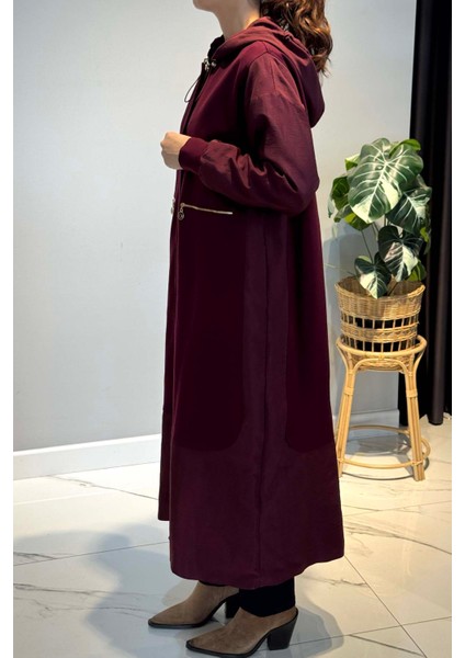 Önden Patlı Cepleri Fermuarlı Kapüşonlu Dubai Garnili Çelik Kap Ceket 6811 Bordo fiyatları