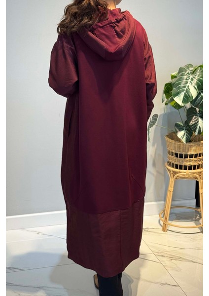 Önden Patlı Cepleri Fermuarlı Kapüşonlu Dubai Garnili Çelik Kap Ceket 6811 Bordo fırsatları