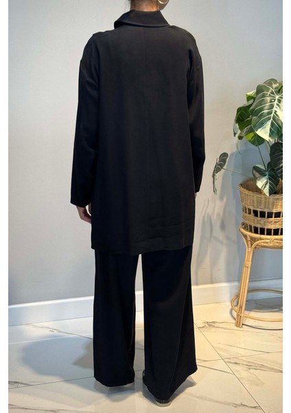 Tuniği Önden Düğmeli ve Boncuk Işlemeli Pantolonlu Takım 6938 Siyah modelleri