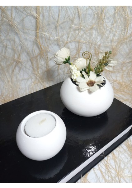 6 Parça Beyaz Ev ve Ofis Aksesuarı Sukulent/kaktüs Saksı, Mumluk Set Dekoratif Obje fiyatları