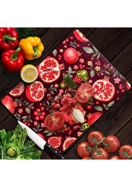 Cam Kesme Tahtası ve Sunumluk Nar Desenli 30 x 40 cm fiyatları