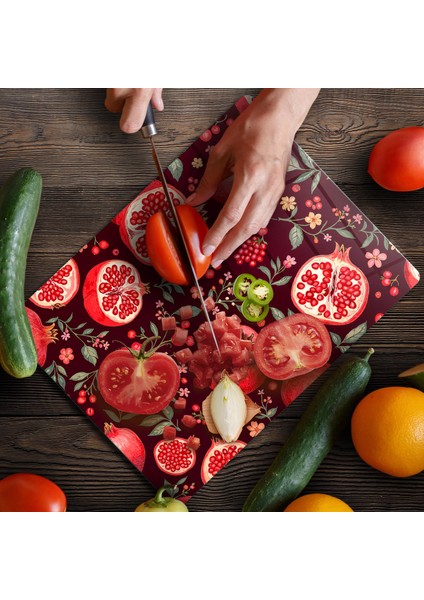 Cam Kesme Tahtası ve Sunumluk Nar Desenli 30 x 40 cm fırsatları