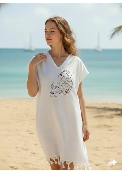 Plaj Elbisesi Viskon Pamuk Biyesiz Mask Desen L-Xl fiyatları