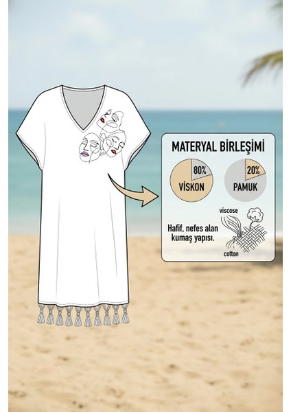 Plaj Elbisesi Viskon Pamuk Biyesiz Mask Desen L-Xl fırsatları