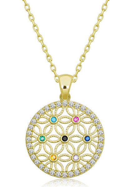 925 Ayar Gümüş Renkli Taşlı Yaşam Çiçeği Kadın Gümüş Kolye T6635 (944944)