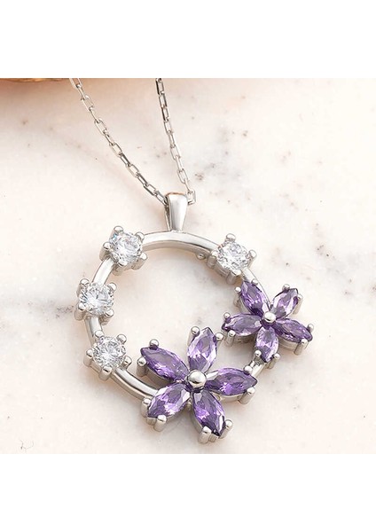 925 Ayar Gümüş Mor Çiçek Kadın Kolye T7982 (944944) modelleri