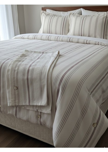 Bordo Kareli Keten Nevresim Takımı Çift Kişilik