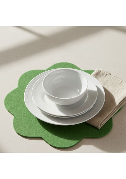 2 Adet Keçe Amerikan Servis-Kolay Silinebilir SUPLA-33X33 Cm-Sekizgen Çiçek Desenli