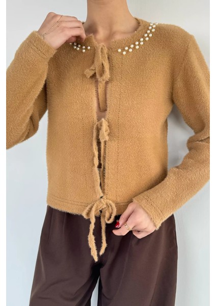 Kadın Ön Bağlamalı Inci Detaylı Yumoş Triko Ceket (S-M-L Uyumludur) P-00018059 fiyatları