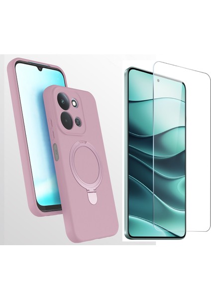 Xiaomi Redmi 15C Kılıf M-Safe Şarj Özellikli Standlı Zore Samara Kapak + Temperli Cam Ekran Koruyucu