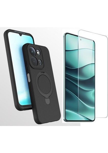 Xiaomi Redmi 15C Kılıf M-Safe Şarj Özellikli Standlı Zore Samara Kapak + Temperli Cam Ekran Koruyucu