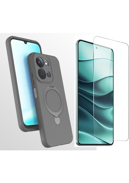 Xiaomi Redmi 15C Kılıf M-Safe Şarj Özellikli Standlı Zore Samara Kapak + Temperli Cam Ekran Koruyucu