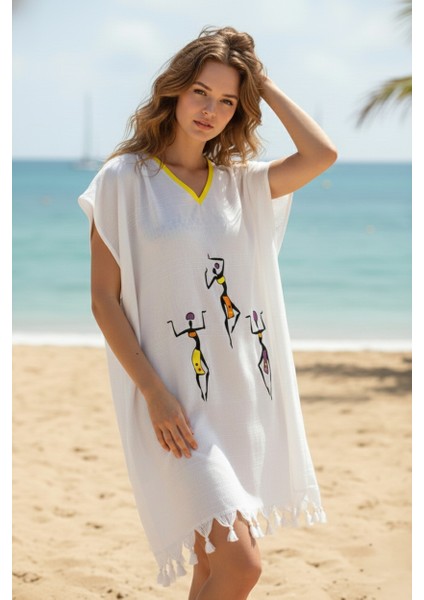 Plaj Elbisesi Viskon Pamuk Sarı Biyeli Africa Desen L- Xl fiyatları