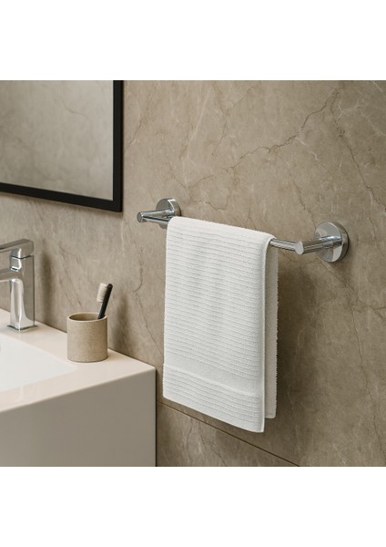 Krom Tekli Havluluk – Paslanmaz Çelik, Duvara Monte, 60 cm Şık Banyo Havlu Askısı