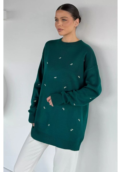 Kadın Kurdele Nakışlı Triko Kazak (M-L-Xl Uyumludur) P-00018883