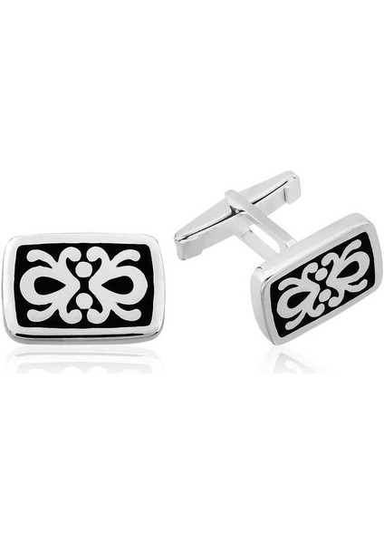 925 Ayar Gümüş Osmanlı Desenli Kol Düğmesi T4658 (944944)