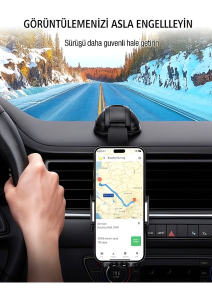 Ayna ve Torpido Montajlı Hidrolik Kanatlar 360° Dönebilen Başlık Vantuzlu Araç Içi Telefon Tutucu