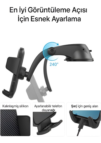 Ayna ve Torpido Montajlı Hidrolik Kanatlar 360° Dönebilen Başlık Vantuzlu Araç Içi Telefon Tutucu modelleri