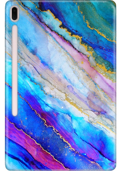 Samsung Galaxy Tab S7-Fe Lte SM-T737 Kılıf Tablet Için Desenli Silikon Kapak - Renkli Mermer