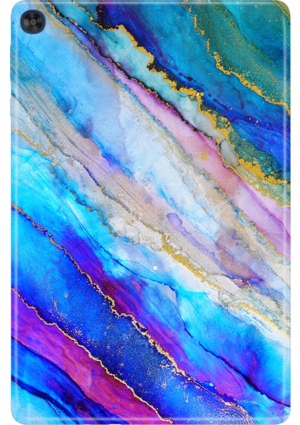Huawei Matepad T10S-4 10.1" Kılıf Tablet Için Desenli Silikon Kapak - Renkli Mermer