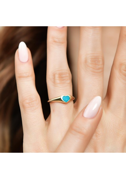 14 Ayar Altın Mineli Kalpli Yüzük fiyatları