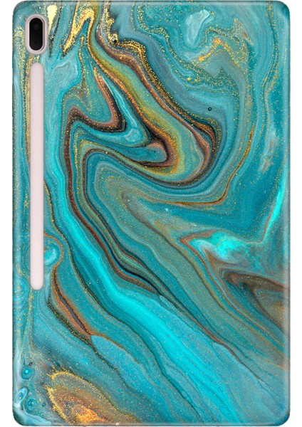 Samsung Galaxy Tab S7-Fe Lte SM-T737 Kılıf Tablet Için Desenli Silikon Kapak - Liquid Mermer