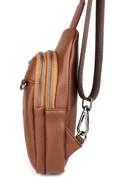 Erkek Taba Renk Çift Kol Çapraz Omuz Çantası Body Bag Çanta Günlük Çanta