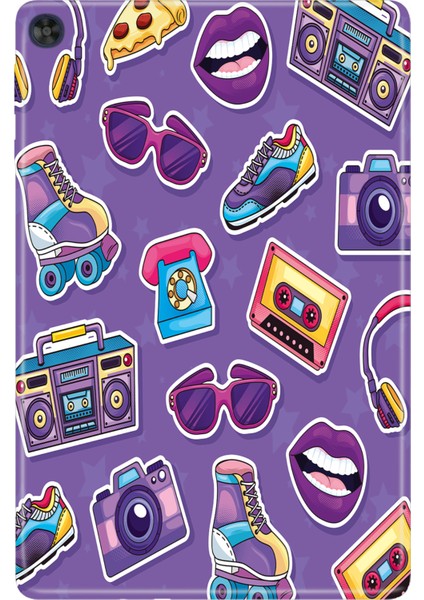 Huawei Matepad T10S-4 10.1" Kılıf Tablet Için Desenli Silikon Kapak - 90'lar Sticker