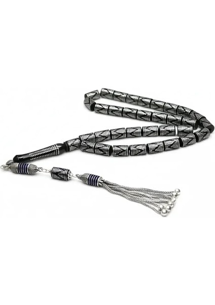 Çemberli Kesme Model Kum Saati Gümüş Işleme Oltu Taşı Tespih