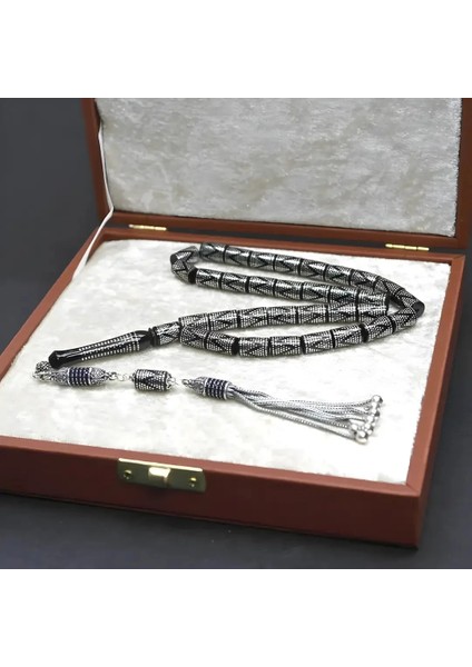 Çemberli Kesme Model Kum Saati Gümüş Işleme Oltu Taşı Tespih fiyatları