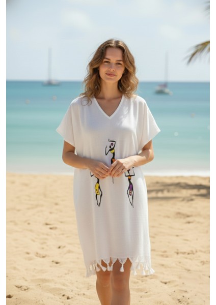 Plaj Elbisesi Viskon Pamuk Biyesiz Africa Desen L- Xl