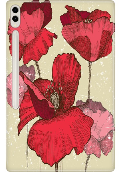 Samsung Galaxy Tab S8 Ultra SM-X900 14.6" Kılıf Tablet Için Desenli Silikon Kapak - Poppy