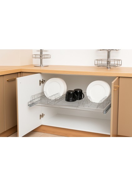 Mutfak Dolap Içi Tezgah Altı Raylı Tabaklık ve Bardaklık