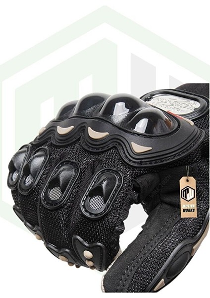 Korumalı Motosiklet Eldiveni - Dokunmatik Ekran Uyumlu Yazlık Fileli Siyah Motorcu eldiveni