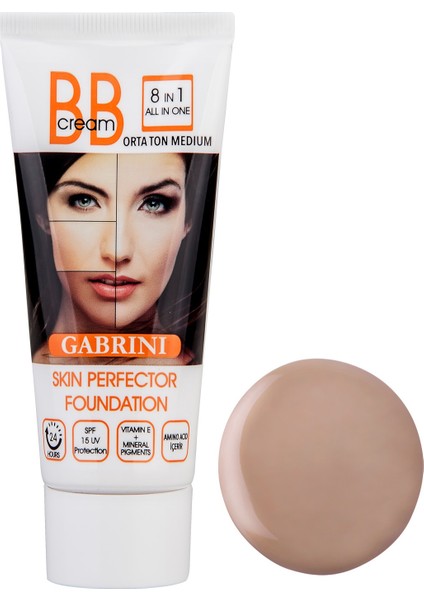 BB Krem Foundation Medium – Doğal Görünüm, SPF 15, Uzun Süre Kalıcı Pürüzsüz Bitiriş, 8’i 1 Arada Formül