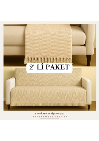 Koltuk Örtüsü 2'li Set %100 Pamuklu Geleneksel Dokuma Krem