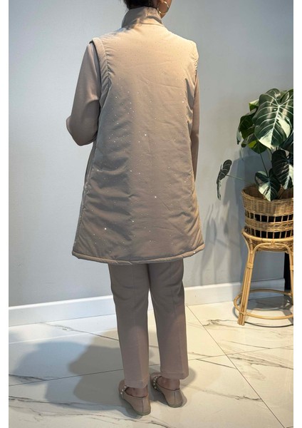 Taş Detay Kapitone Yelekli 3'lü Takım 25143 Bej fırsatları