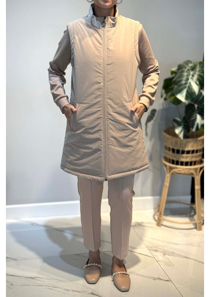 Taş Detay Kapitone Yelekli 3'lü Takım 25143 Bej indirimleri