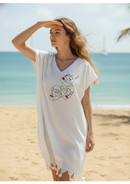 Plaj Elbisesi Viskon Pamuk Biyeli Mask Desen L-Xl fiyatları