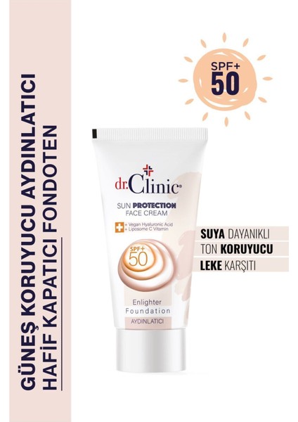SPF 50+ aydınlatıcı fondöten etkili güneş koruyucu yüz kremi, cilt tonunu eşitleyip nem sağlar modelleri