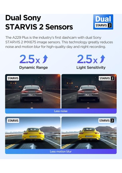 A229 Plus 2 Kameralı Ön+Arka 2k+2k Hdr Sony Starvis 2 Sensörlü Wi-Fi Gps'li Araç Kamerası modelleri