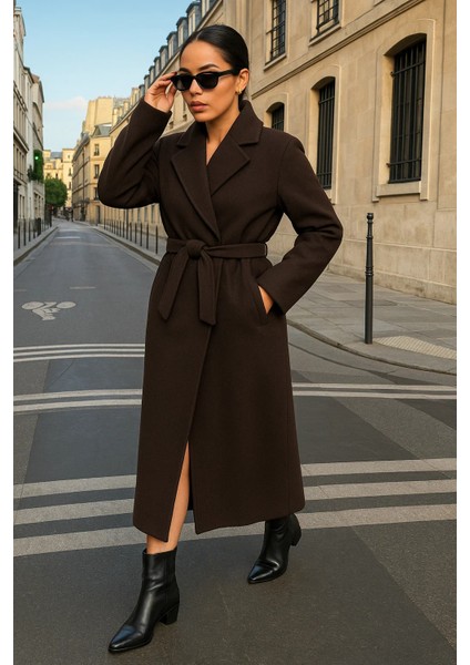 Kadın Trend Basic Uzun Kruvaze Kahve Kaşe Kaban fiyatları