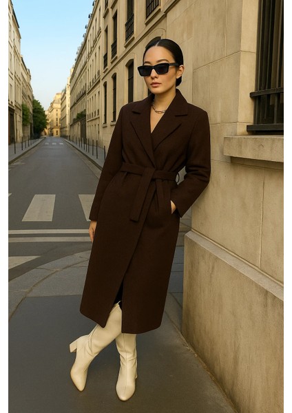 Kadın Trend Basic Uzun Kruvaze Kahve Kaşe Kaban fırsatları