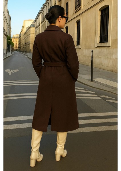 Kadın Trend Basic Uzun Kruvaze Kahve Kaşe Kaban indirimleri