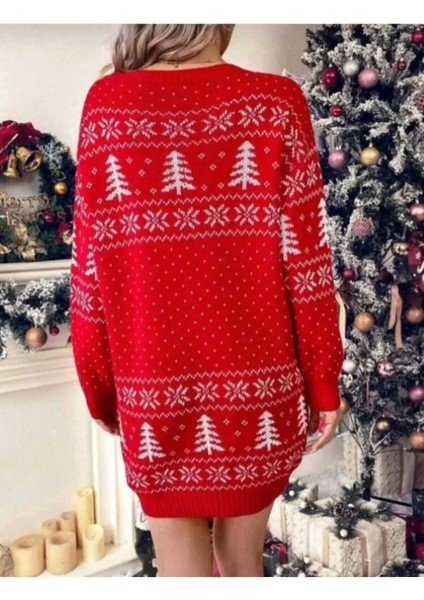 Yılbaşı Temalı Geyikli Çam Ağacı Desenli Triko Tunik fiyatları