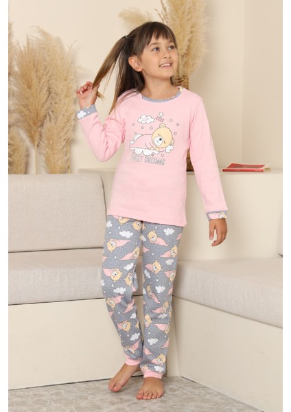 Kız Çocuk %100 Pamuk Interlok Kumaş Pijama Takımı 11-15 Yaş 12448