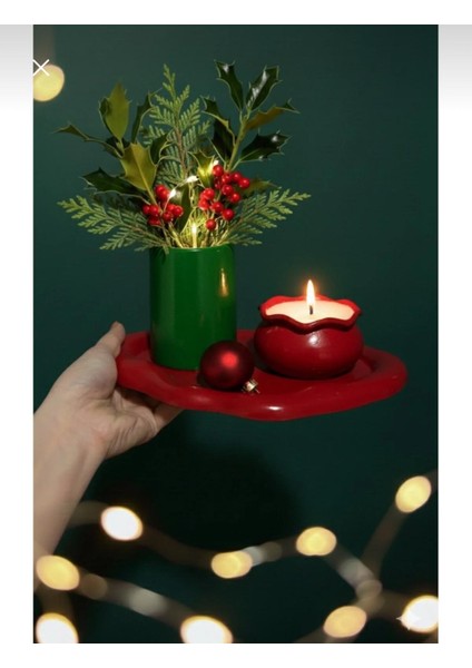 Vazo Set Taş Tozu Noel Temalı Hediyelik